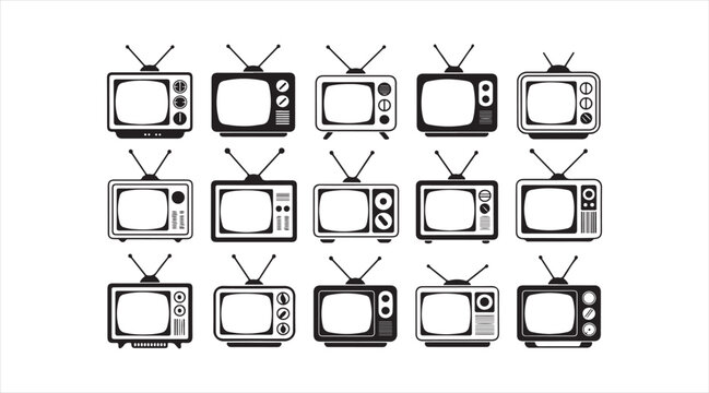 Old-fashioned television icon pack with multiple nostalgic set variations