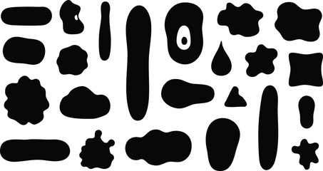 Collection of organic abstract black shapes on a white background