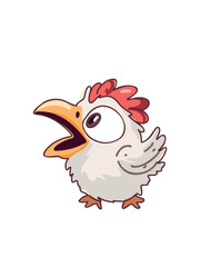 cartoon hen clucking and spreading wings playfully