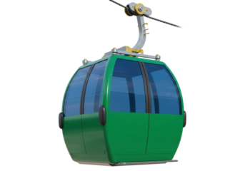 Isolated green gondola, cable car, ski lift, passenger vehicle, tourist transportation, aerial tramway