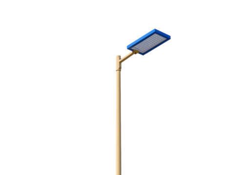 Isolated street light fixture with blue trim for urban or neighborhood illumination usage