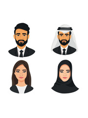 set stylized illustration of eastern man and woman