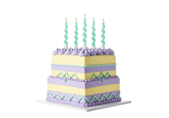 Isolated two-tiered cake with candles, a sweet dessert for a celebration, birthday party food