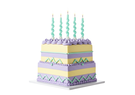 Isolated two-tiered cake with candles, a sweet dessert for a celebration, birthday party food