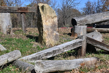 Wooden beam obstacle on a bicycle trials course