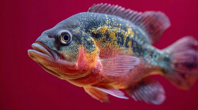 Radiant sunfish basks in rosy aquatic ballet, perfect for oddball marine festivals or quirky aquarist gatherings