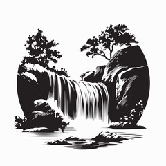 Wild Nature Waterfall Silhouette Design Vector on white background