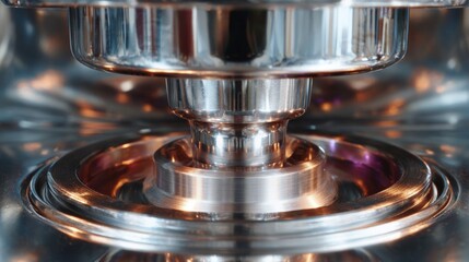 Close-up of a metallic object, which appears to be a part of a machine or machinery.