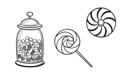 Candy jar and lollipops vector illustration black and white