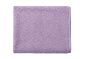 Isolated purple towel folded for bathroom, spa or hotel, terrycloth fabric texture surface
