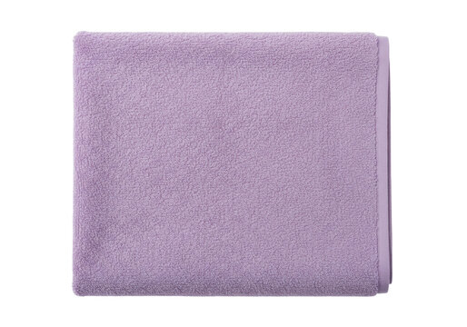 Isolated purple towel folded for bathroom, spa or hotel, terrycloth fabric texture surface