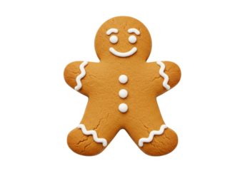 Isolated gingerbread man with icing, Christmas cookie for holiday baking project close up