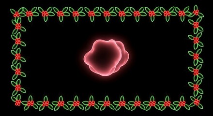 Christmas frame with holly leaves and berries with a glowing red blob