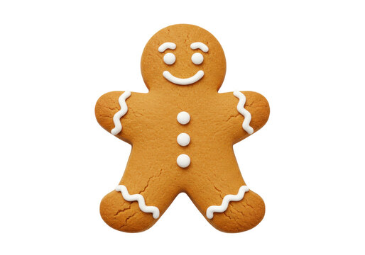 Isolated gingerbread man with icing, Christmas cookie for holiday baking project close up - Powered by Adobe