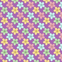 Seamless pattern with colorful flowers on purple background	