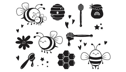 Cute honey bee vector design elements for graphic projects