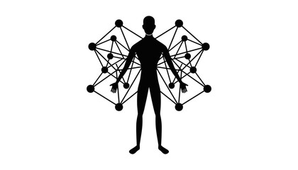 Human connection network concept black and white illustration