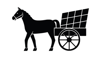 Horse and cart vector illustration black and white graphic art