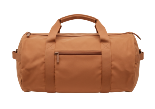 Isolated duffel bag in brown, ideal for the gym or travel, an essential piece for sports gear