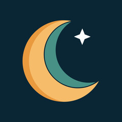 Stylized crescent moon and star on dark blue background