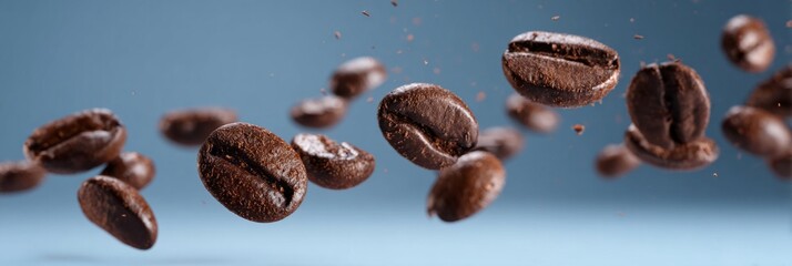 Floating aromatic coffee beans dance mid-air, evoking rich aromas of Ethiopian harvest festivals and International Coffee Day celebrations