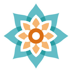 Geometric flower design with teal and orange petals