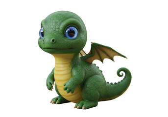 Isolated cute baby dragon sitting with wings, a whimsical fantasy creature or mascot