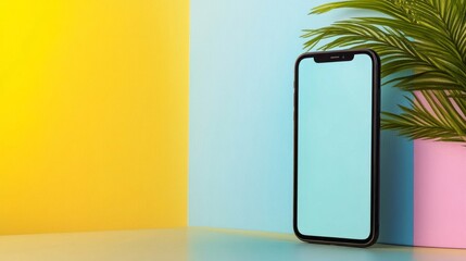 Smartphone nestled beside verdant fronds, exuding tropical tech vibes, ideal for Cyber Monday or National Plant a Flower Day