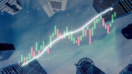 A visually striking image showcasing a stock market graph over a cityscape, symbolizing growth and investment opportunities in the modern economy. Copula