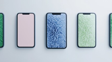 Sleek smartphone screens frosted like pastel confections, echoing Digital Wellness Day and International Tech Nostalgia Fest
