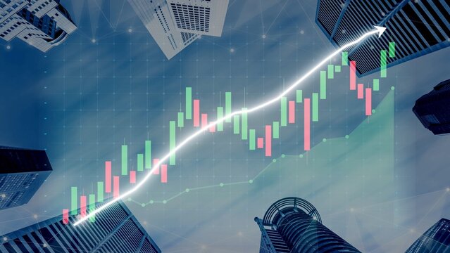 A visually striking image showcasing a stock market graph over a cityscape, symbolizing growth and investment opportunities in the modern economy. Copula