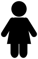 Black vector icon of a stylized woman or female user figure on a transparent background. Essential pictogram for gender, profile, female user, public sign, and demographic analysis in UI/UX design