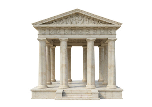 Isolated Ancient Greek Temple Facade with Columns and Pediment Architecture Study Shot