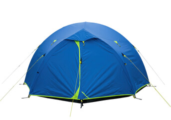 Isolated blue domed tent outdoors for camping or hiking adventure on vacation trip © Michal