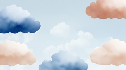 Dreamy watercolor clouds float whimsically, evoking Hygge tranquility and Serendipity Day musings in pastel skies