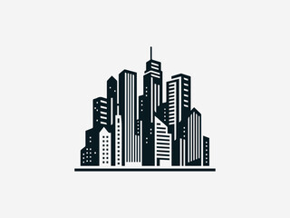 Obraz premium Modern city skyline illustrated with clean bold shapes in simple black vector logo design