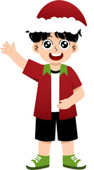 Illustration of Boy Wearing Santa Hat Waving