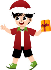 Illustration of a Boy Holding a Christmas Gift