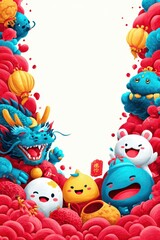 Obraz premium Chinese Lantern and Festival Decoration with Chinese Dragon Festival Illustration