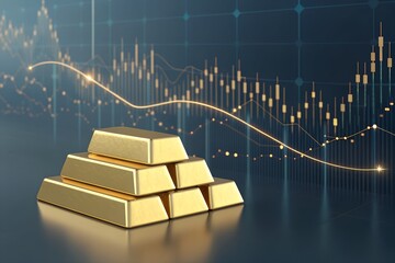 Gold Trading Banner with Charts and Glowing Graphs. Abstract Investment Concept.