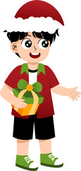 Illustration of Boy with Christmas Gift