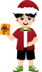 Cartoon Boy with Christmas Gift Illustration