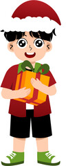 Illustration of Boy Holding Christmas Gift
