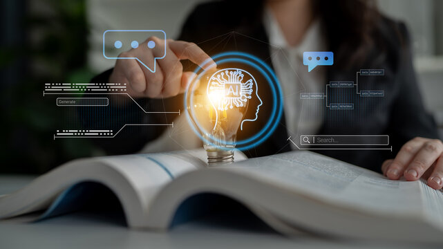AI neural head with data connections and speech bubbles symbolizing smart data generation, learning, and analysis Parse