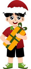 Cartoon Boy Holding Christmas Gift