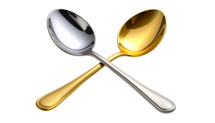 1. Silver and Gold Spoon-Fork Crossed Set isolated on transparent background
