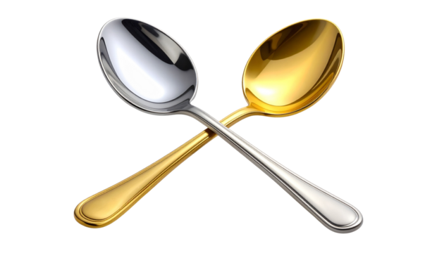 1. Silver and Gold Spoon-Fork Crossed Set isolated on transparent background