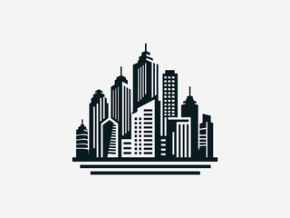 Fototapeta premium Modern city skyline illustrated with clean bold shapes in simple black vector logo design