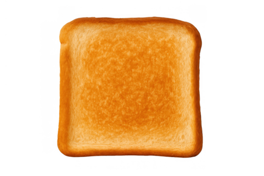 Golden brown slice of toasted white bread, ready for breakfast or assembling a sandwich. Transparent background