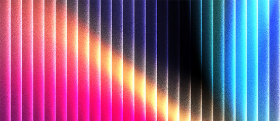 grainy ribbed glass background in black and colorful tones with glossy curved texture, vertical light lines and smooth gradient for use in luxury design or digital surface visuals